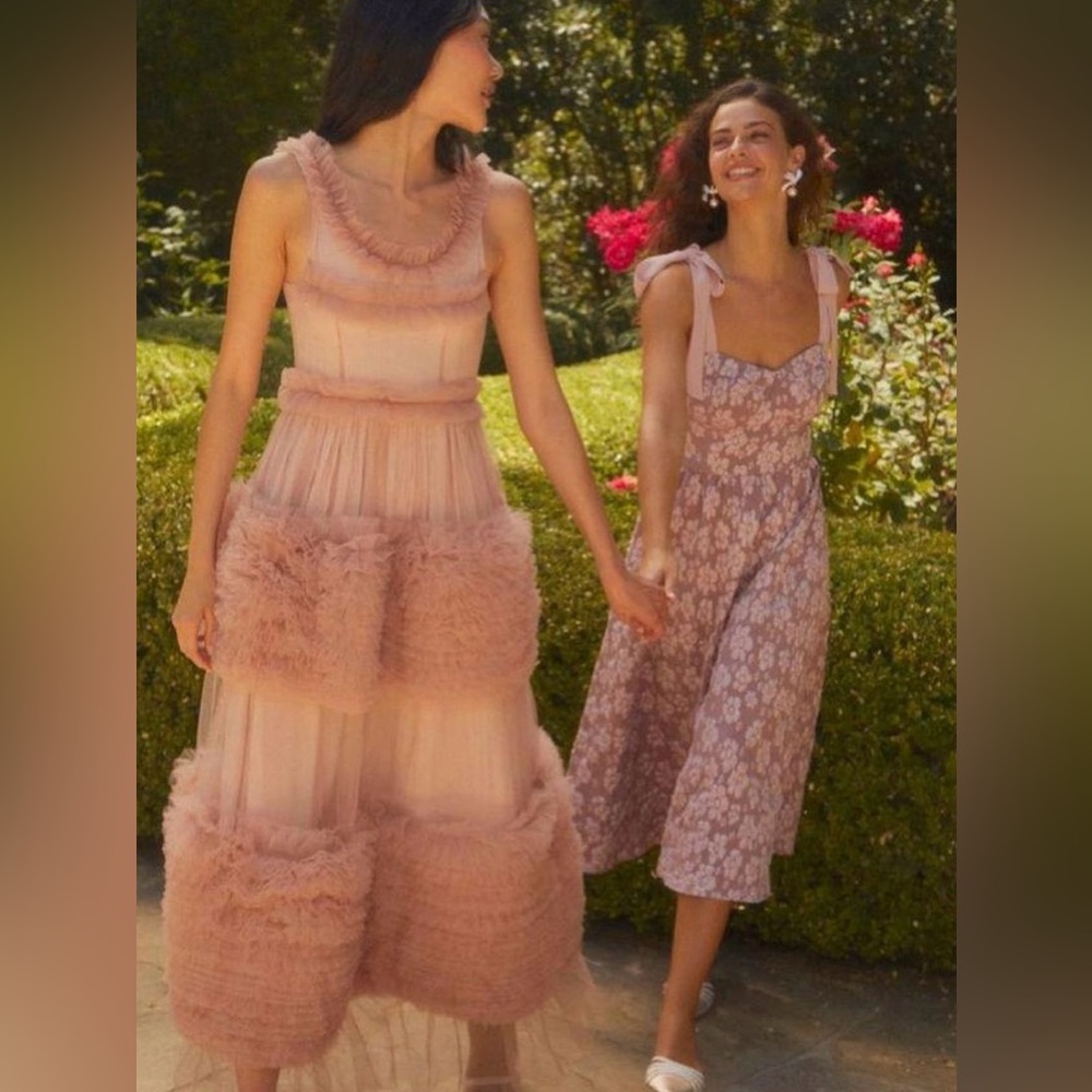 Sister Jane Montana Pink Tulle Ruffled Sleeveless Midi Dress Sz 8 MSRP $259 NWT - Picture 6 of 12